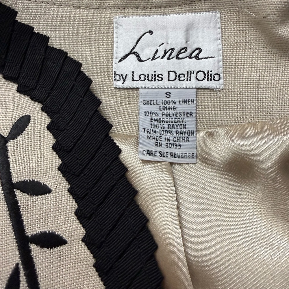 Linea Louis Dell Olio Embroidered Jacket Size S Linen Blend Black Chic - Picture 5 of 7